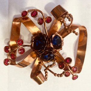 LARGE VINTAGE VERMIEL SANDOR PIN WITH RED AND LARGE BLUE RHEINSTONES